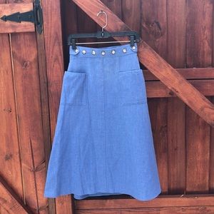 Blue light denim vintage midi skirt